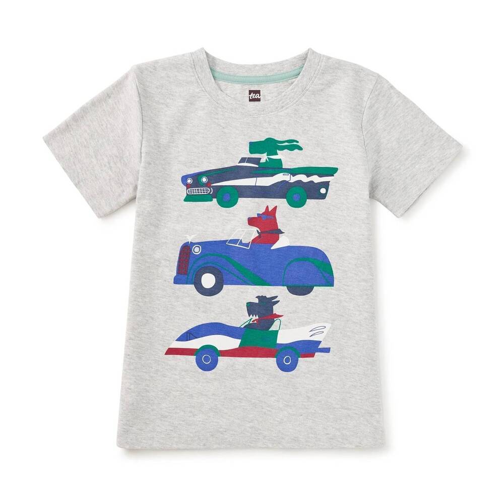 NEW TEA COLLECTION boy's vroom squad graphic tee in light grey heather